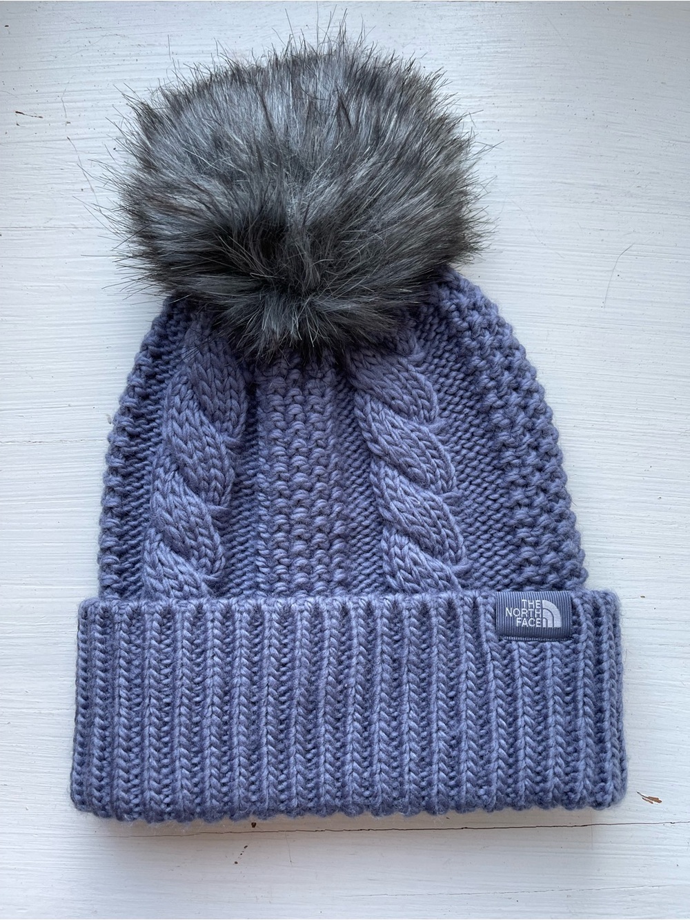The North Face Cable Knit Beanie with Faux Fur Pom